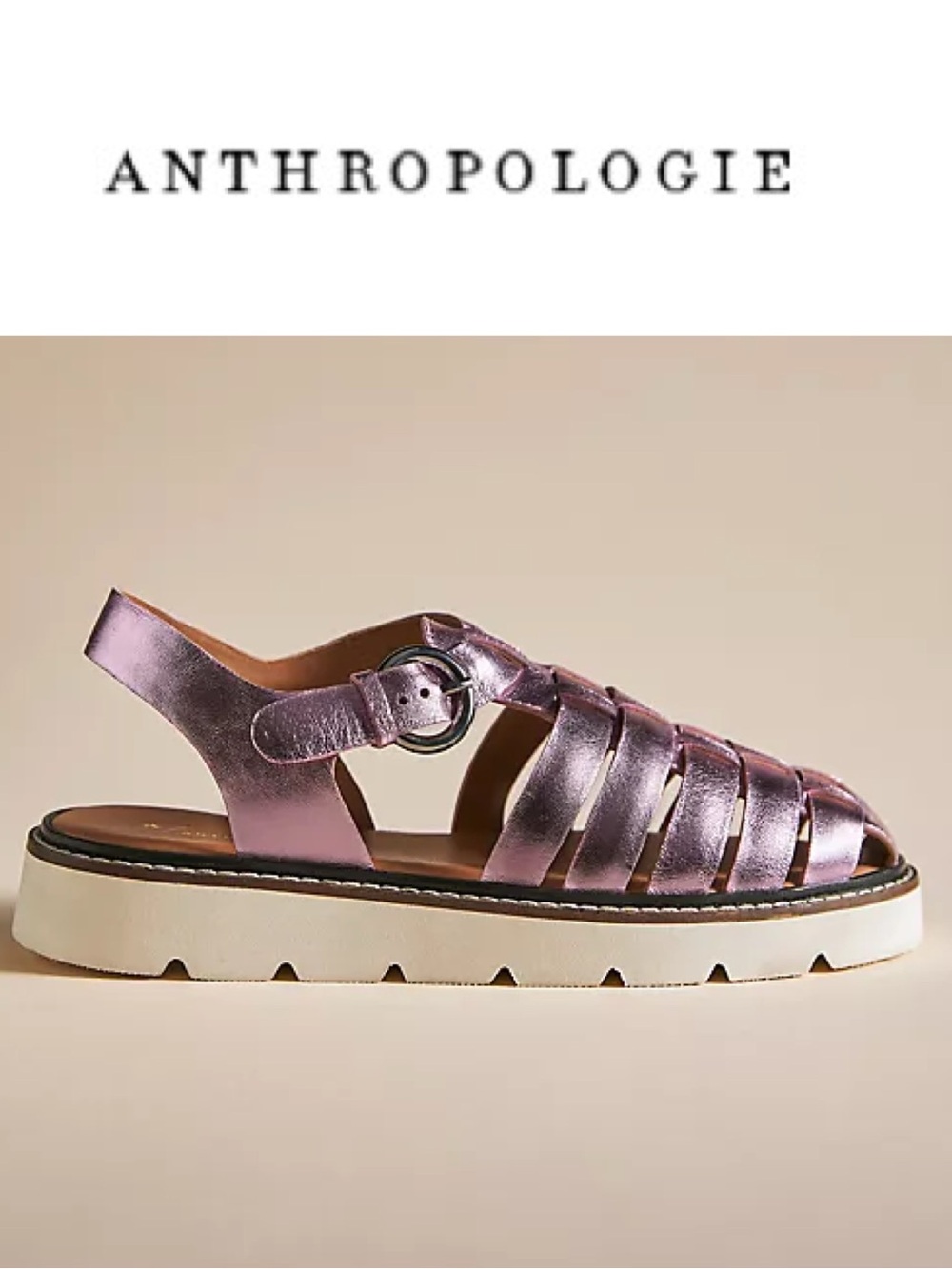 Anthropologie Shimmery Lavender Metallic Fisherman Sport Sandals